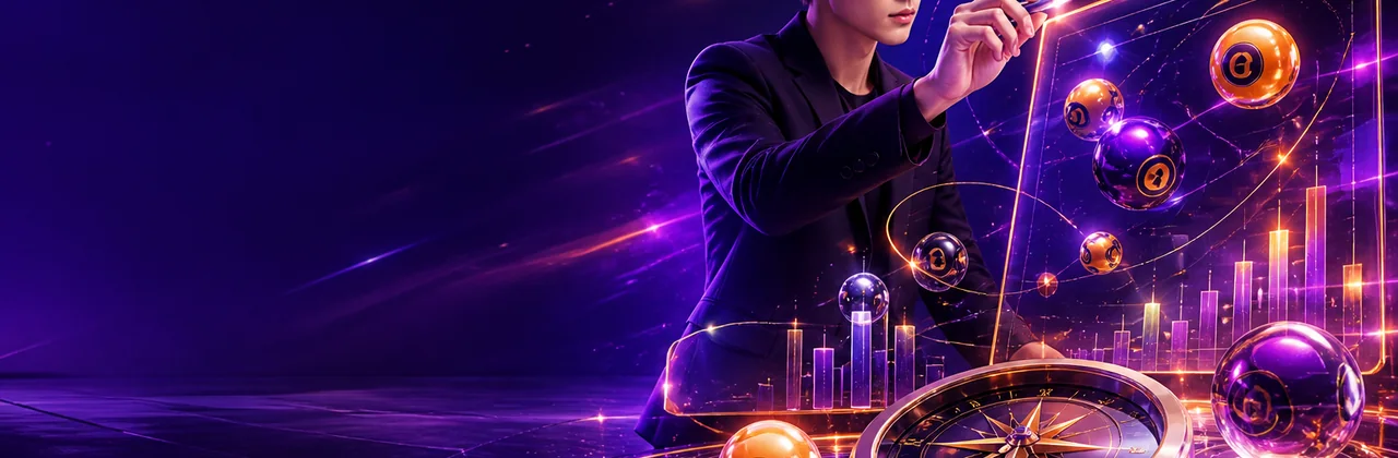 Banner soi cầu với bảng dữ liệu phát sáng và quả cầu số